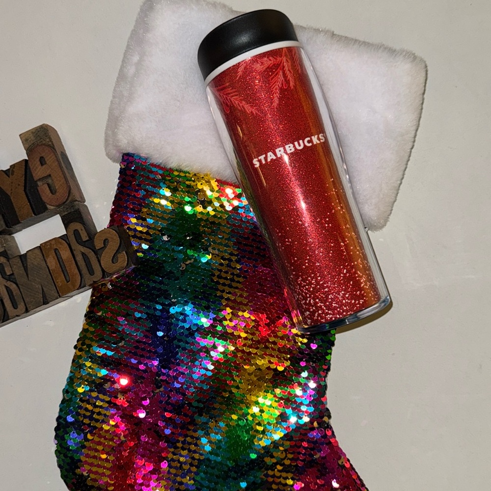 🆕🧜♀️STARBUCKS 2020 Holiday Red Glitter 16 oz. Holiday Insulated Travel Tumbler